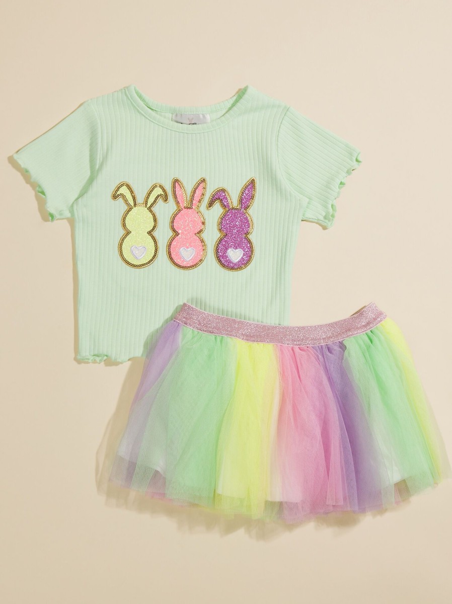 Toddler 2T-5T Tullabee | Bunny Tee And Rainbow Tutu Toddler Set