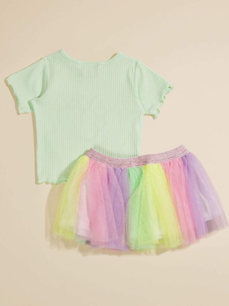 Toddler 2T-5T Tullabee | Bunny Tee And Rainbow Tutu Toddler Set