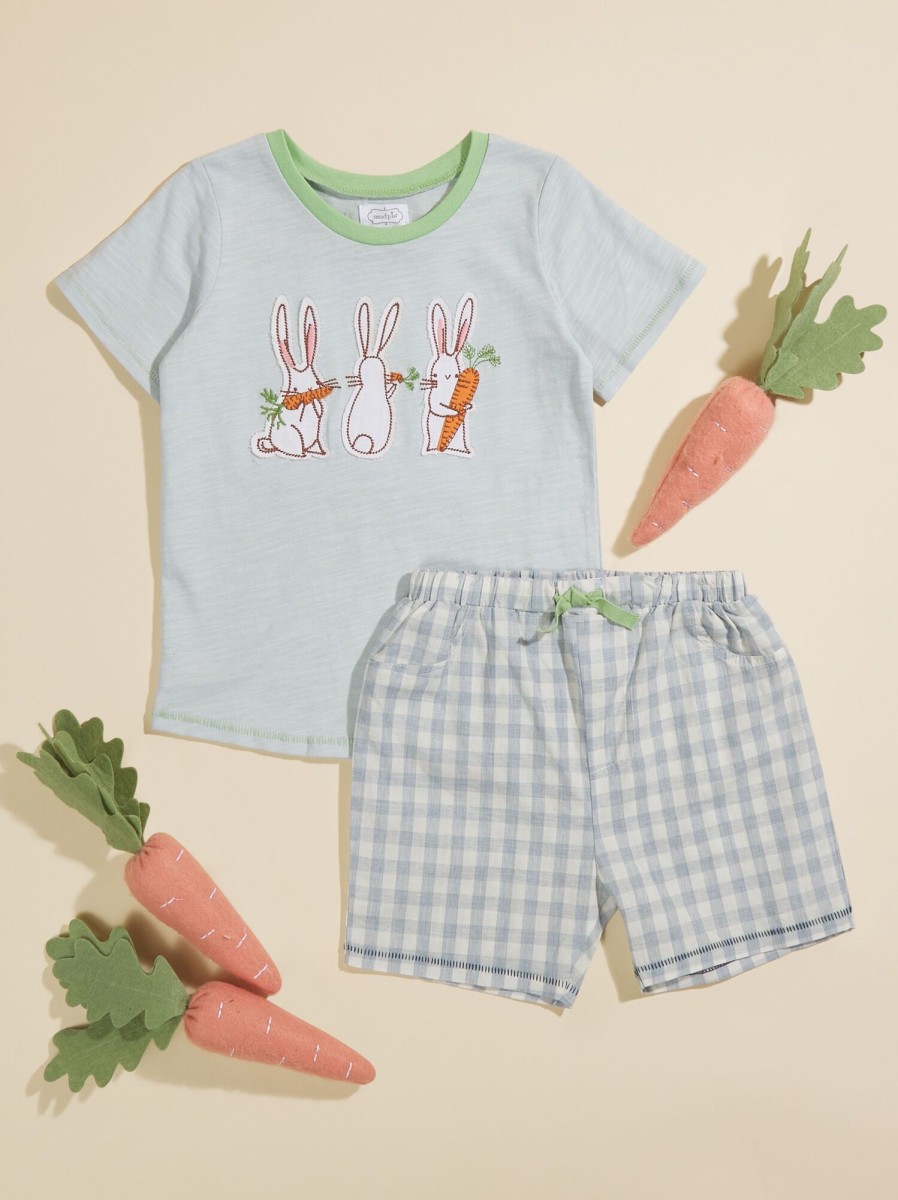 Toddler 2T-5T Tullabee | Rabbit Tee And Gingham Shorts Set By Mudpie