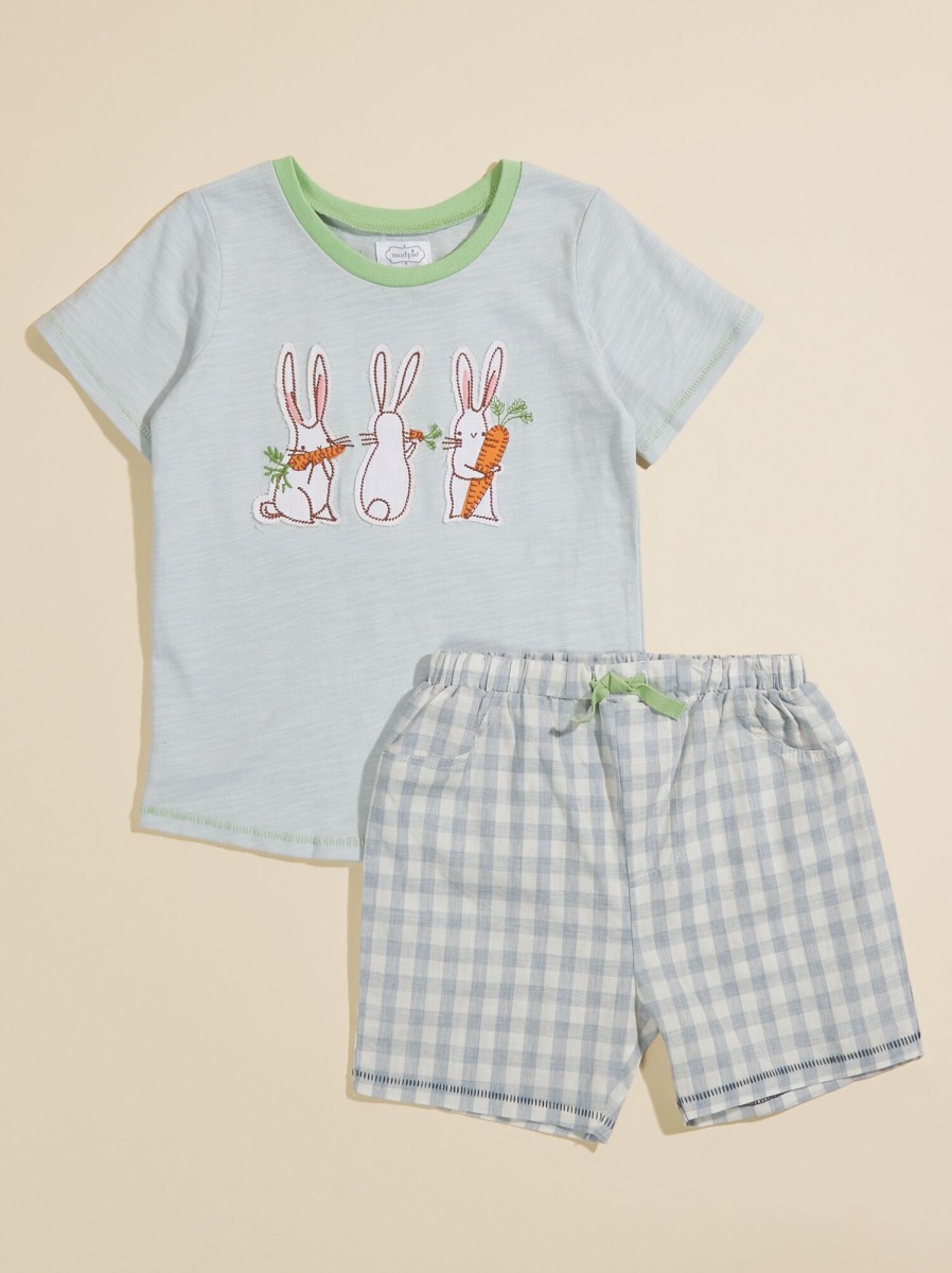 Toddler 2T-5T Tullabee | Rabbit Tee And Gingham Shorts Set By Mudpie