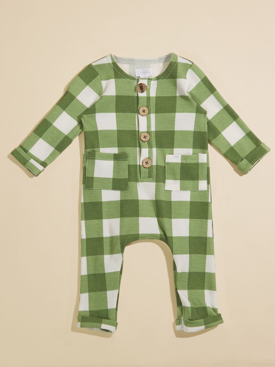 Baby 0-24M Tullabee | Jay Checkered Waffle Jumpsuit