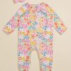 Baby 0-24M Tullabee | Raelyn Floral Footie And Headband Set By Mudpie