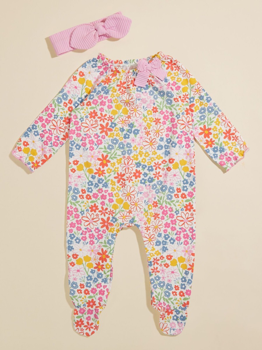 Baby 0-24M Tullabee | Raelyn Floral Footie And Headband Set By Mudpie