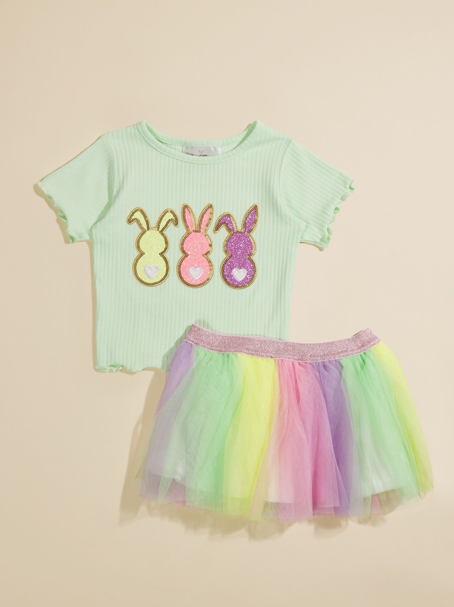 Baby 0-24M Tullabee | Bunny Tee And Rainbow Tutu Baby Set