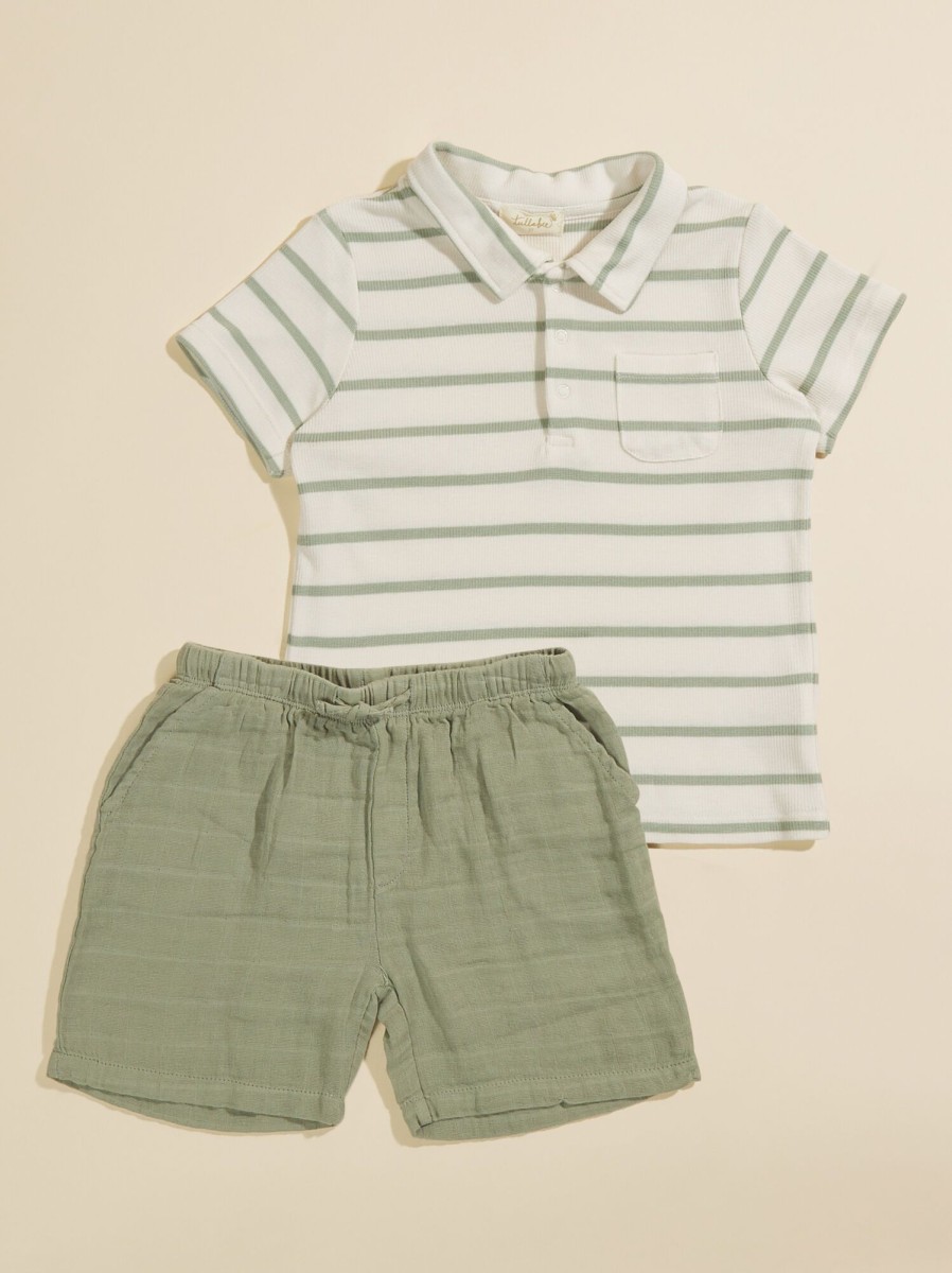 Toddler 2T-5T Tullabee | Collin Striped Polo Top And Shorts Set